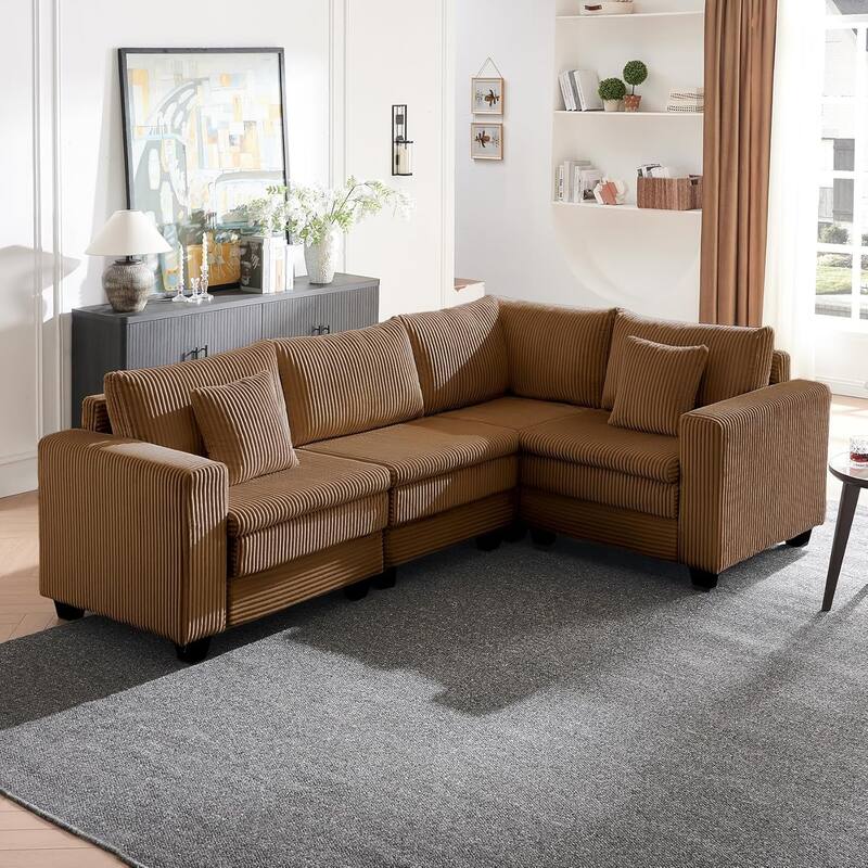 98" Corduroy L-Shaped 3-Seater Sectional Sofa