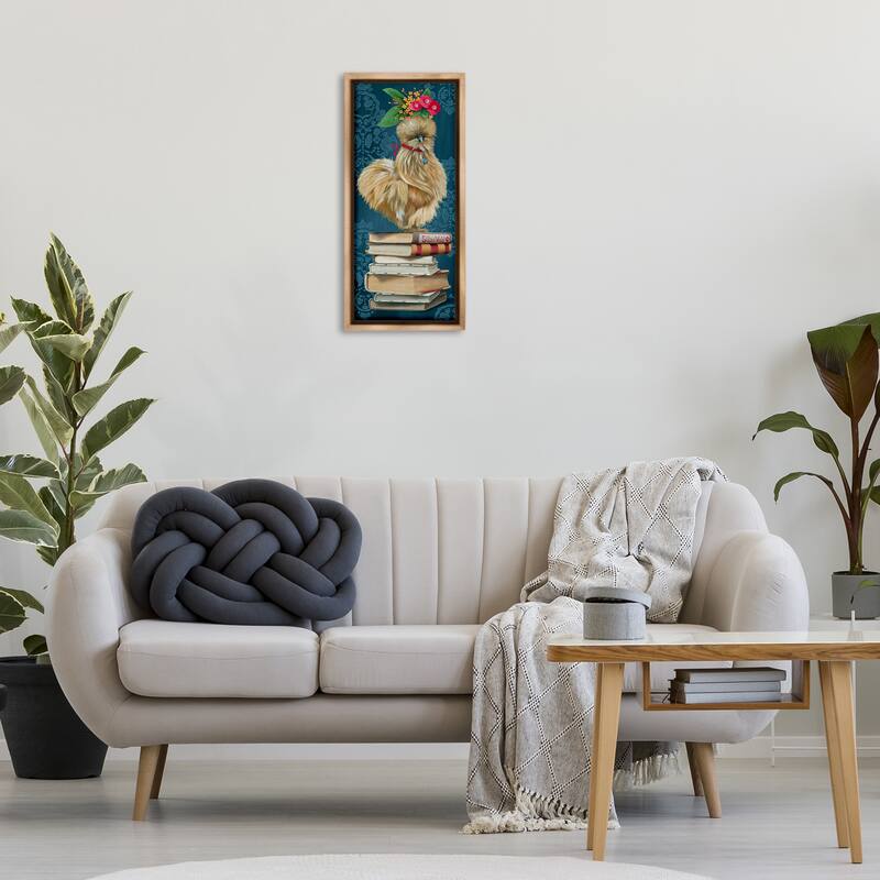 Stupell Farmhouse Chicken on Bookstack Framed Floater Canvas Wall Art Design By Heather Gauthier