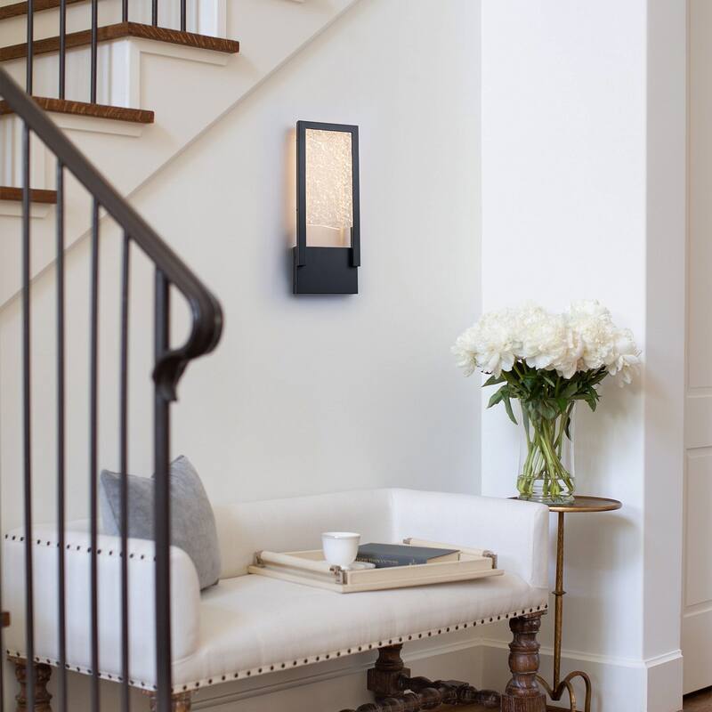 Black Metal Rectangular Water Pattern LED Dimmable Wall Sconce