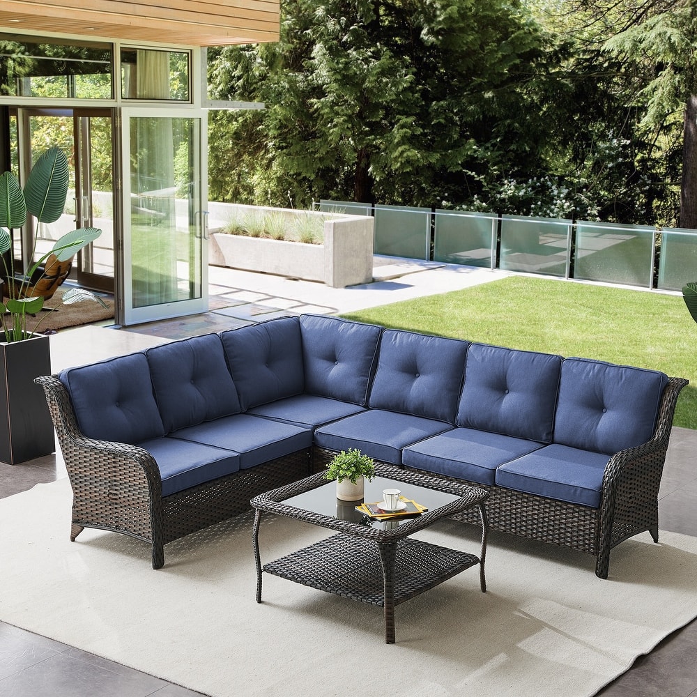 Gymojoy 6-seats L-Shaped Outdoor Corner Sectional Sofa Couch Conversation Set