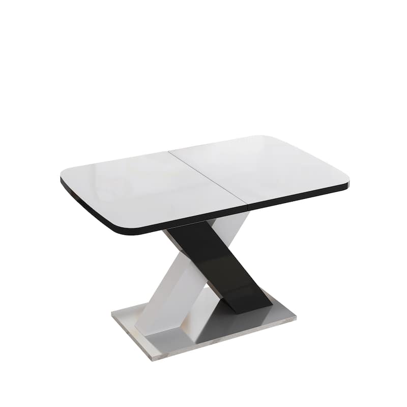 Modern Expandable Square Dining Table - White+BlackA