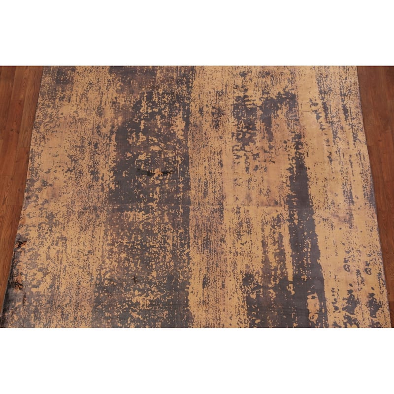 Contemporary Abstract Indian Rug Hand-Knotted Bedroom Wool Carpet - 6'6"x 9'4"