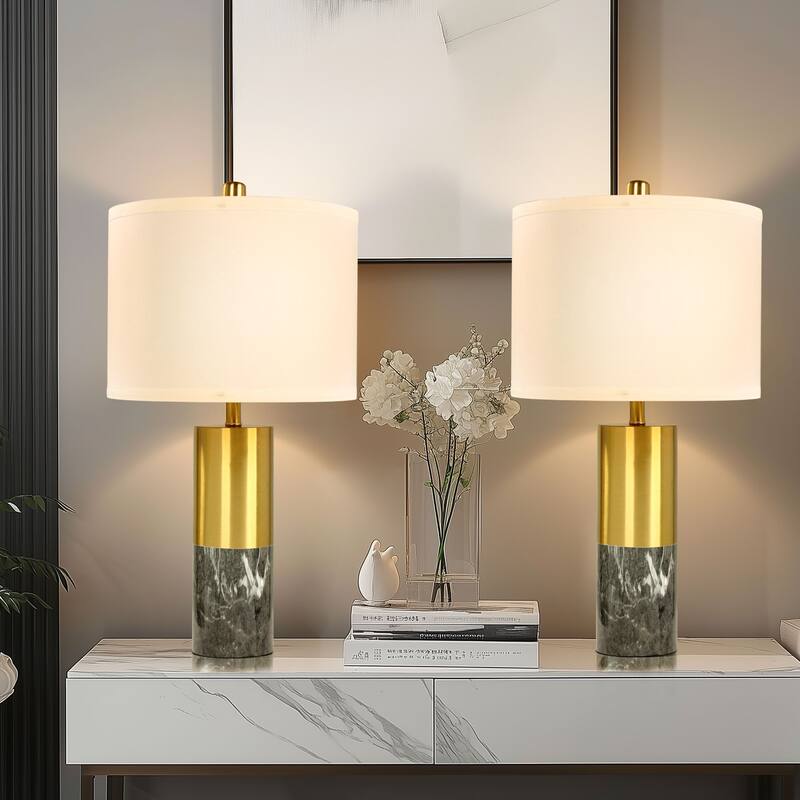 20" Modern Metal Marble Table Lamp, Bedroom Table Lamps Set of 2 - Black