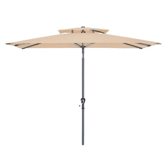 VredHom 9 x 5 Ft Outdoor Rectangular Market Umbrella with Double Top - Tan