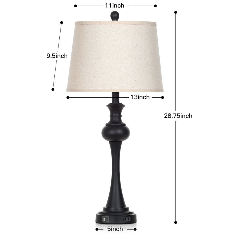 28.75'' Modern Black Table Lamp with USB & Type-C Charging Ports, 3-Way Touch Control(Set of 2) - 13'' x 13'' x28.75''