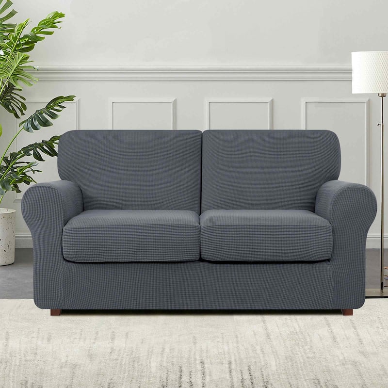 Subrtex 5-Piece Stretch Loveseat Slipcover Sets with 2 Backrest Cushion Covers and 2 Seat Cushion Covers - Gray