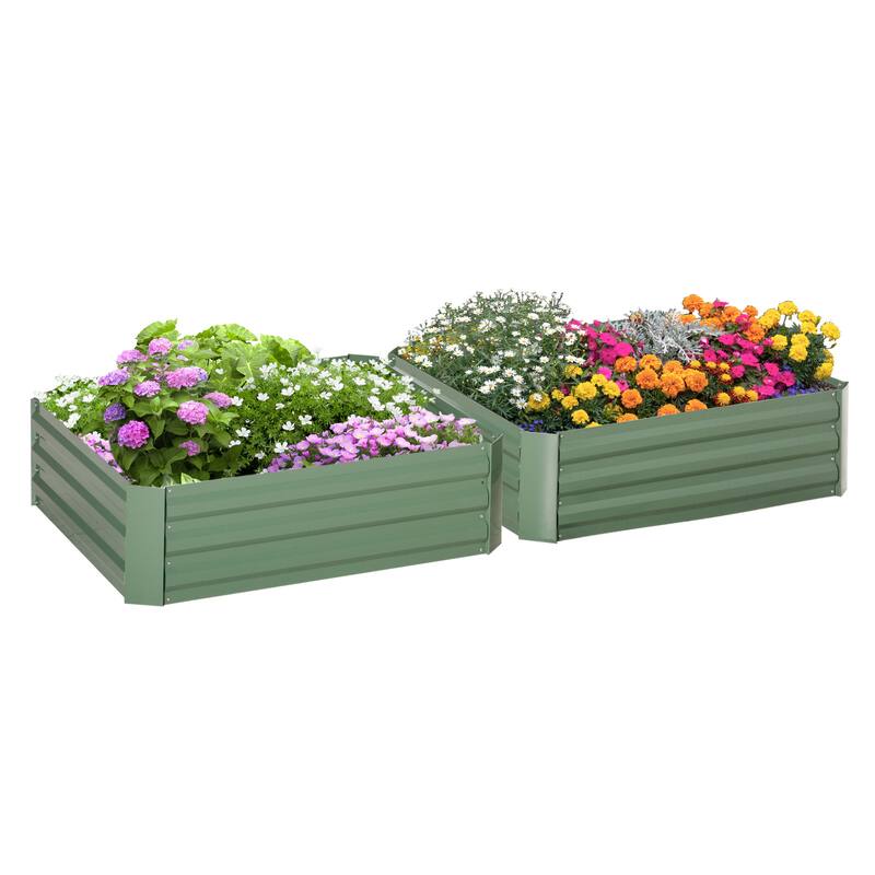 Countryside Style Garden Bed with Weatherized Material for Growing Vegetables Flowers Herbs Succulents, Gray - 8' x 10' - Green