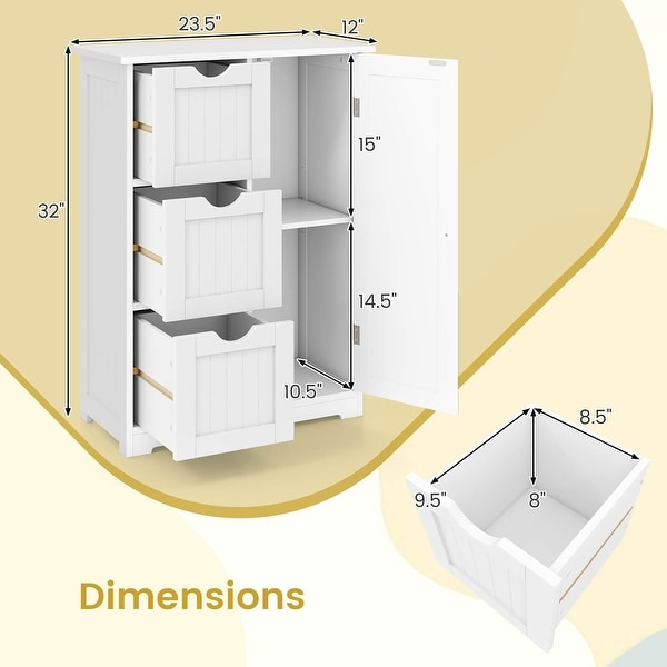 Costway Bathroom Floor Cabinet Side Storage Cabinet with 3 Drawers