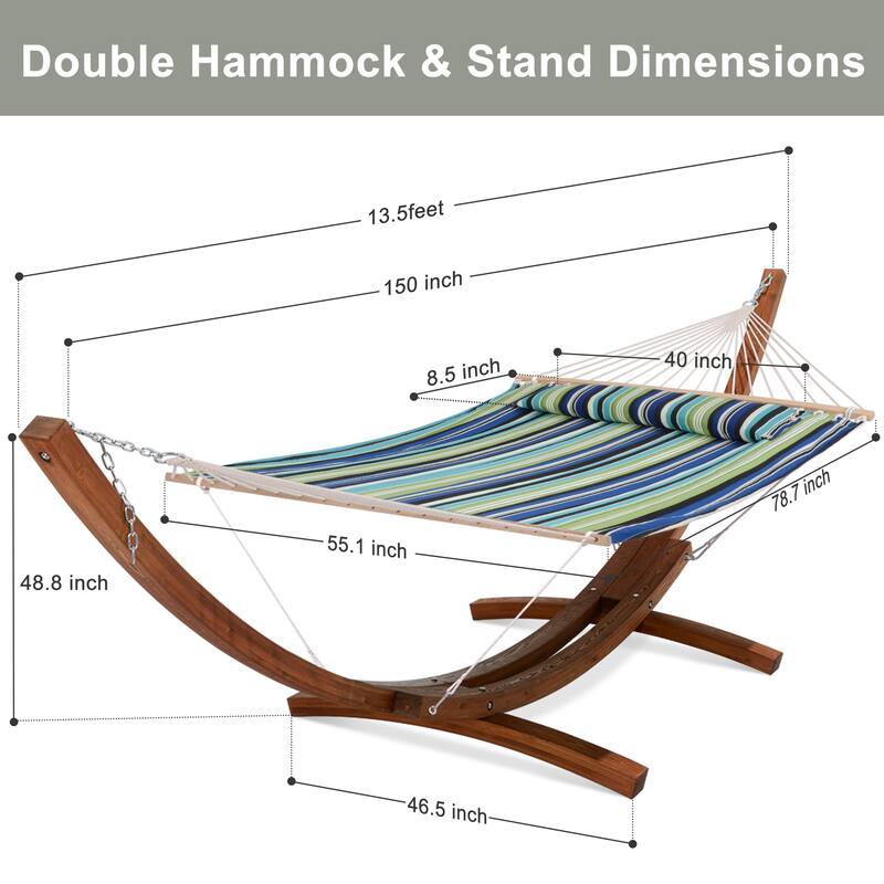 Double Spreader Bar Hammock With 13.5 ft. Wooden Stand - 162*55.1*48.8