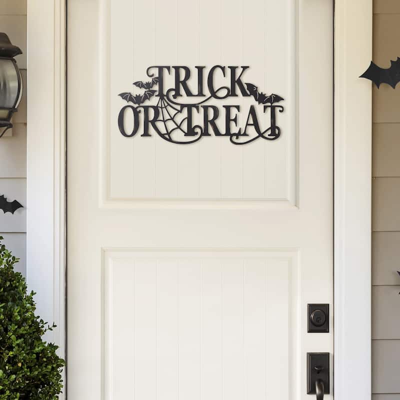 Glitzhome 24"L Metal Happy Halloween Trick Or Treat Word Sign Wall Art Decor - 24 x 12