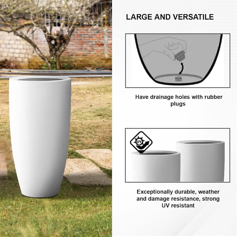 Kante 13.39 in. x 23.62 in. Round Charcoal Finish Lightweight Concrete and Fiberglass Indoor Outdoor (Set of 2)