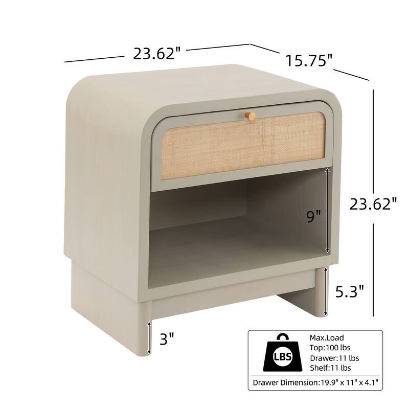 Christopher Knight Home - Boho Minimalist 23.62" Nightstand with Glide Drawer, Open Shelf & Iron Handle, Versatile Home Use