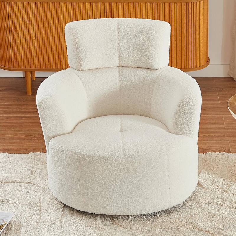 360° Swivel Chair, Upholstered Barrel Chair with Adjustable Headrest Modern Swivel Round Sofa Chair for Living Room
