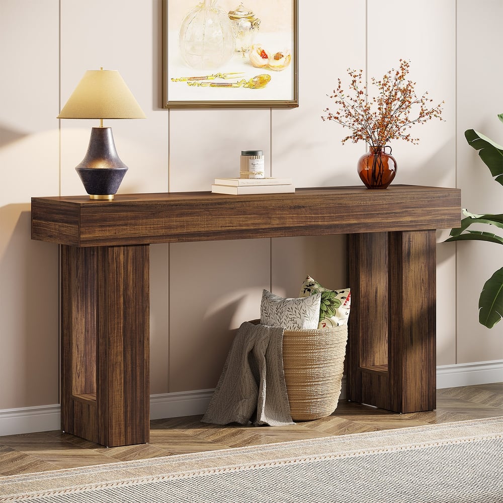 Farmhouse Console Table, 63-Inch Long Narrow Sofa Table Behind The Couch