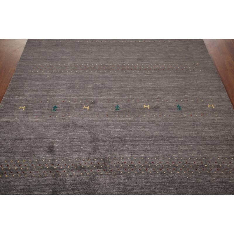 Gray Gabbeh Indian Area Rug Hand-Knotted Tribal Wool Carpet - 5'5"x 7'8"