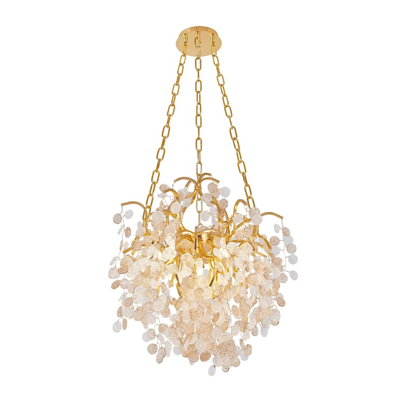 10 Light Gold Aluminum Chandelier With Clear Glass Accents