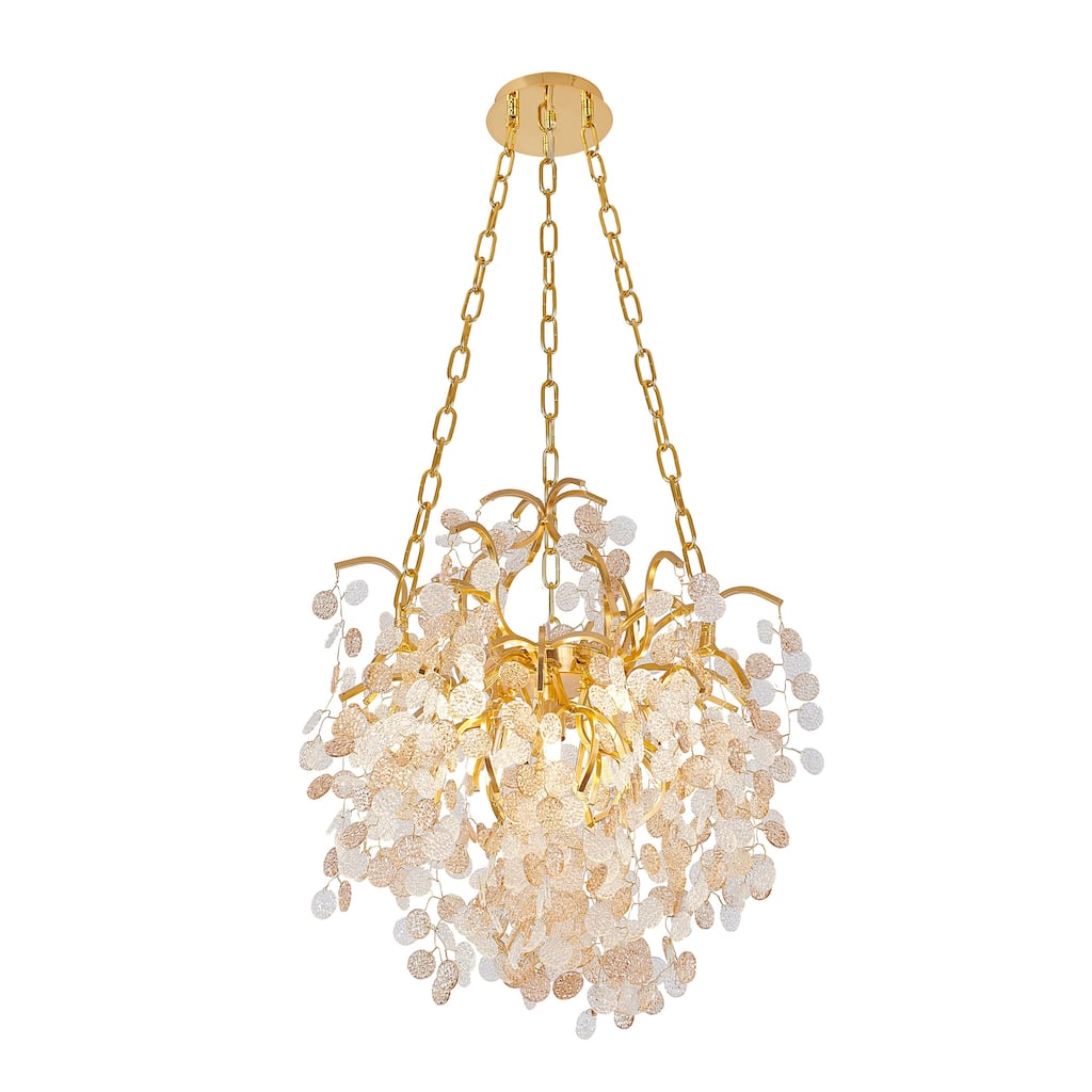 10 Light Gold Aluminum Chandelier With Clear Glass Accents