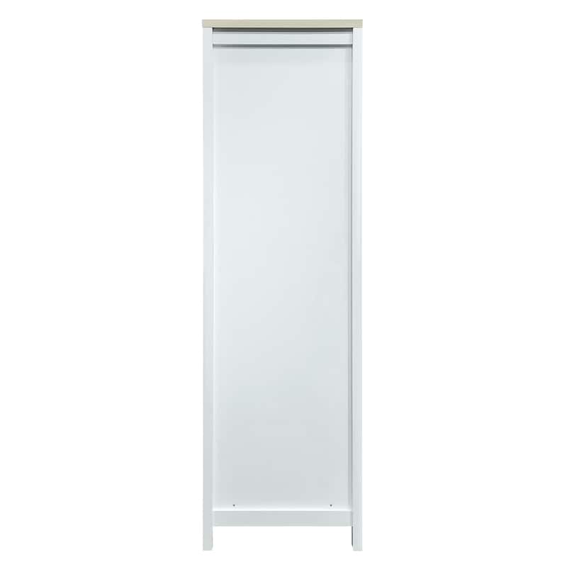 White Sliding Door Wardrobe Storage Cabinet w/ Hanging Rods & Drawers