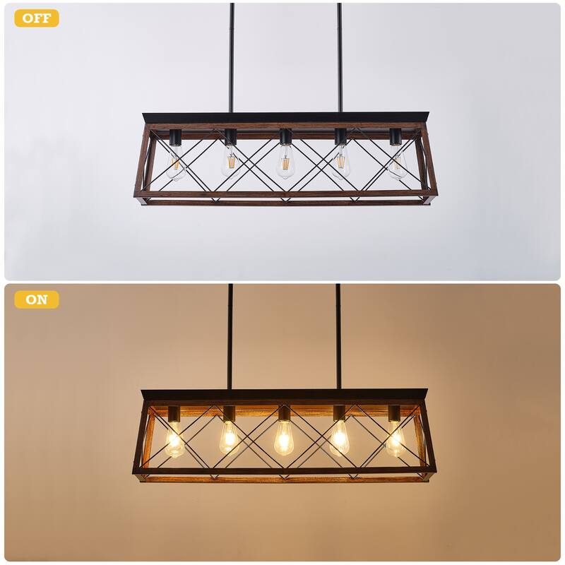 5-Light Vintage Industrial Chandelier for Kitchen Island Dining Room Living Room
