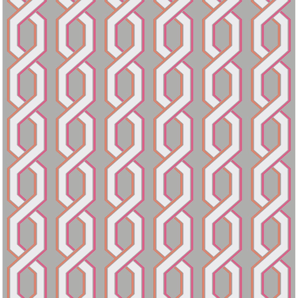 Brewster Twist Pink Geometric Wallpaper - 20.5in x 396in x 0.025in