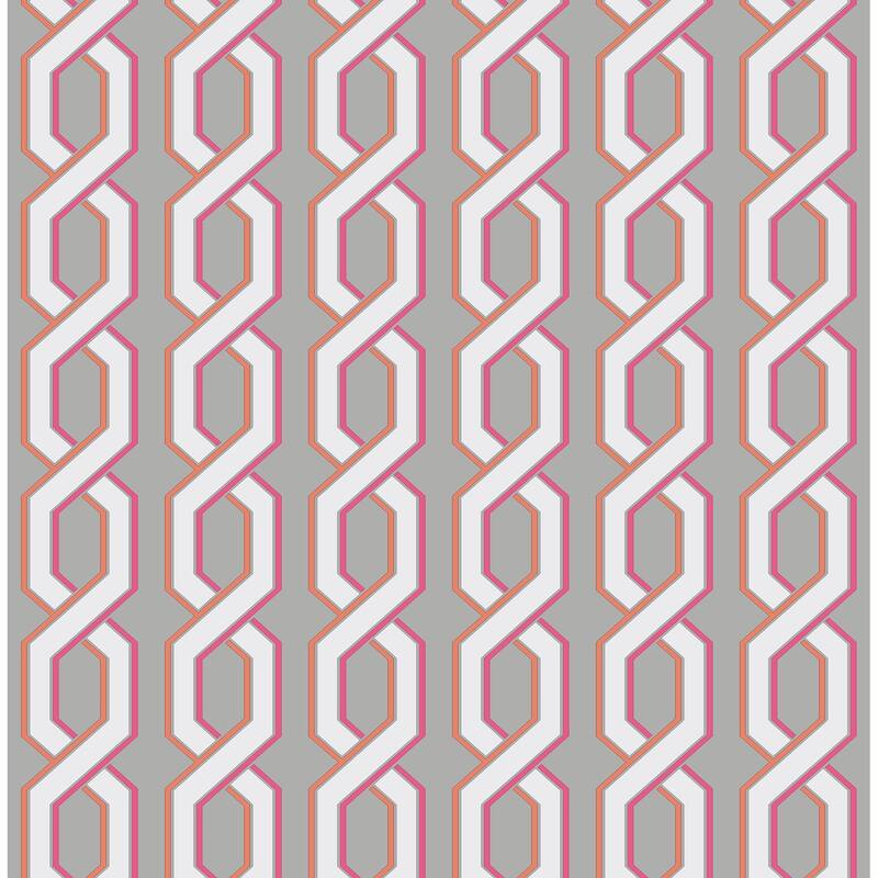 Brewster Twist Pink Geometric Wallpaper - 20.5in x 396in x 0.025in