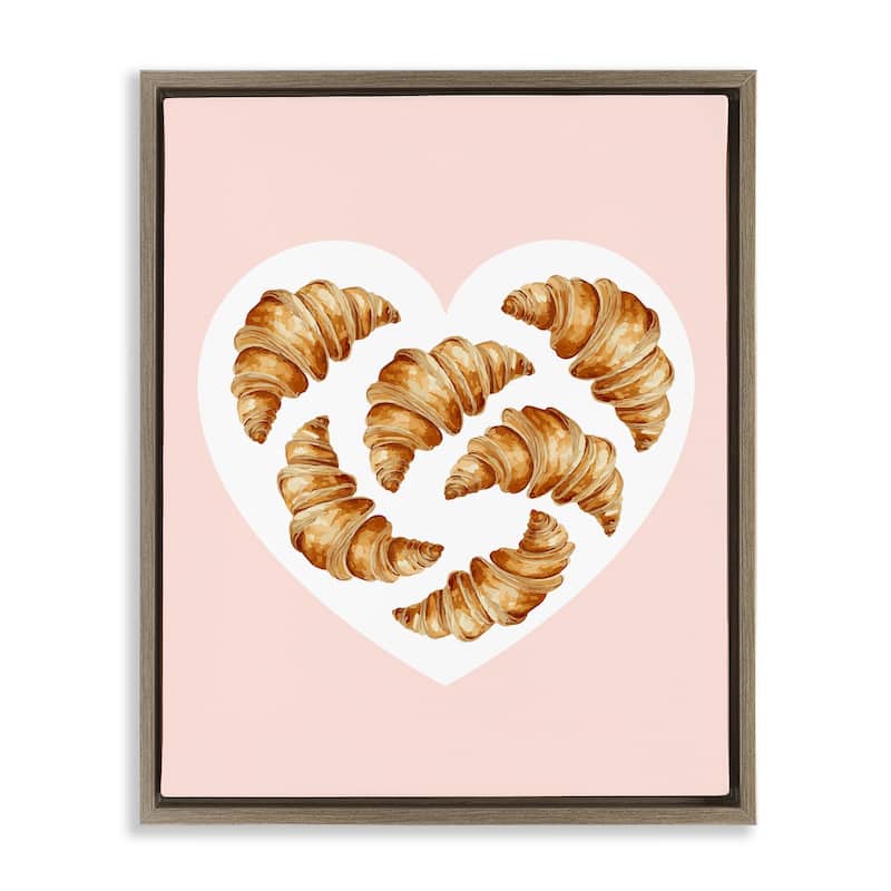 Stupell Morning Croissants in Heart Shape Framed Floater Canvas Wall Art Design By Lil' Rue - 25 x 31 - Brown