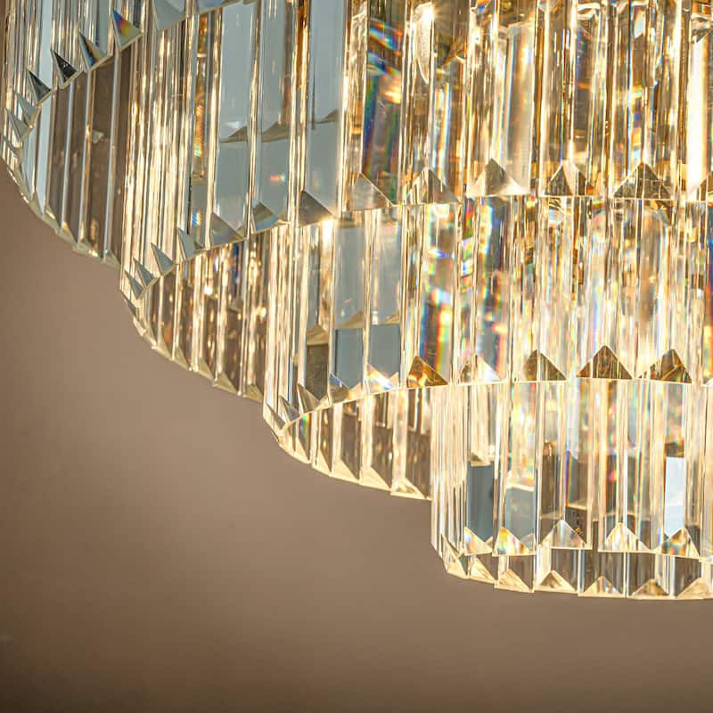 8-Lights Mid-Century Glam Modern 4-Tier Round Fringe Crystal Flush Mount Light For Living Room - W32''