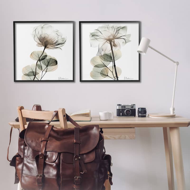 Stupell Cream Transparent Floral Framed Giclee Art Design By Albert Koetsier (Set of 2)
