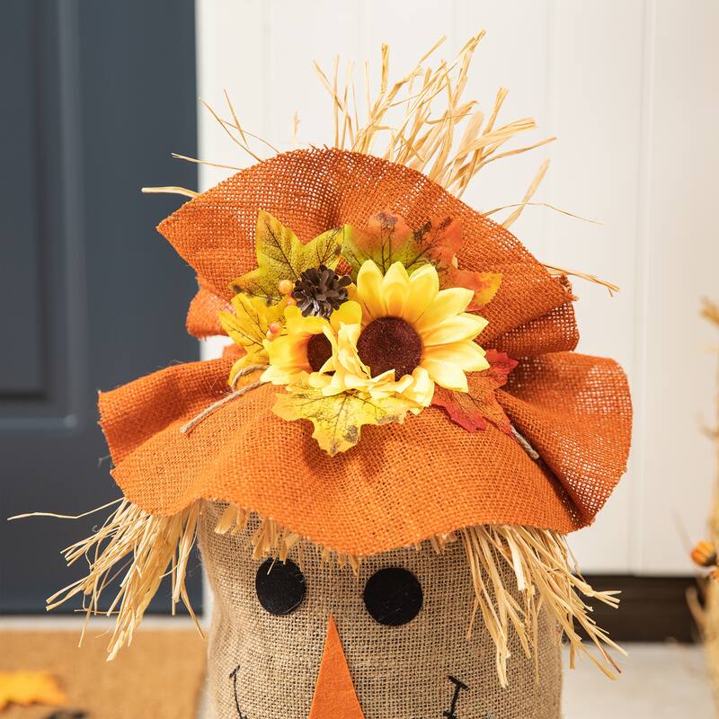 Glitzhome 23.25"H Fall Linen Scarecrow Doorstop Porch Decor - 13"W x 12"D x 23.25"H