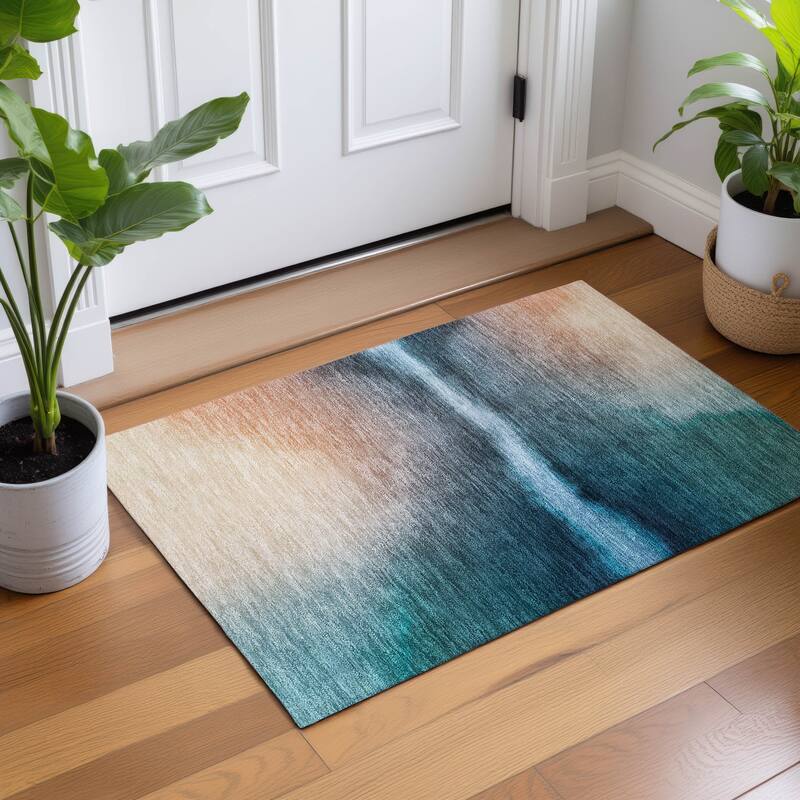 Machine Washable Indoor/ Outdoor Modern Landscape Chantille Rug