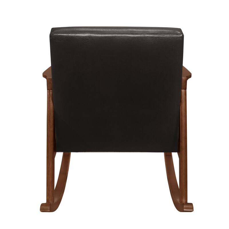 Ciao 37 Inch Rocking Chair Armchair, Dark Brown Faux Leather, Solid Wood
