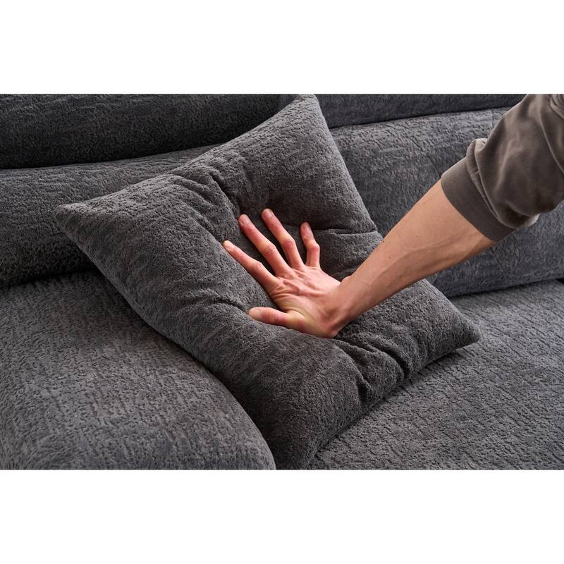 Grey Compression Sofa with 2 Pillows, 105x63x30 inches, Fabric & Foam+Spring