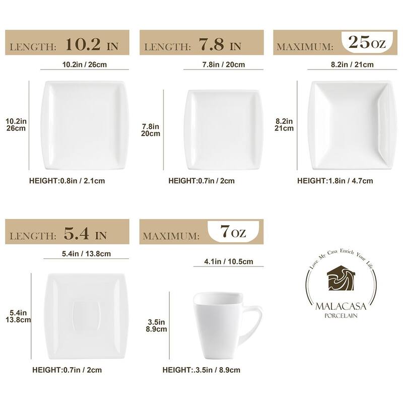 MALACASA 60-Piece Porcelain Dinnerware Set (Service for 12)