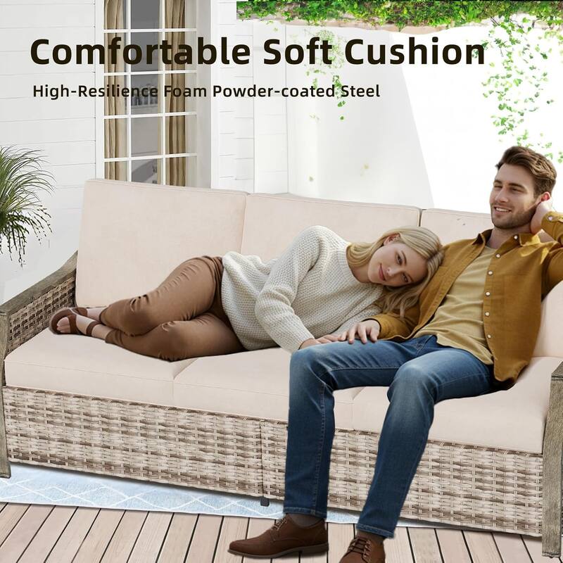 EROMMY 4-Piece Patio Furniture Set with Swivel Rocking Chairs, Outdoor Wicker Conversation Set with 3-Seat Sofa and Coffee Table