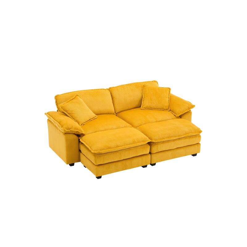 Corduroy Sleeper Sectional Sofa, Loveseat & Ottomans Chaise Lounge Set