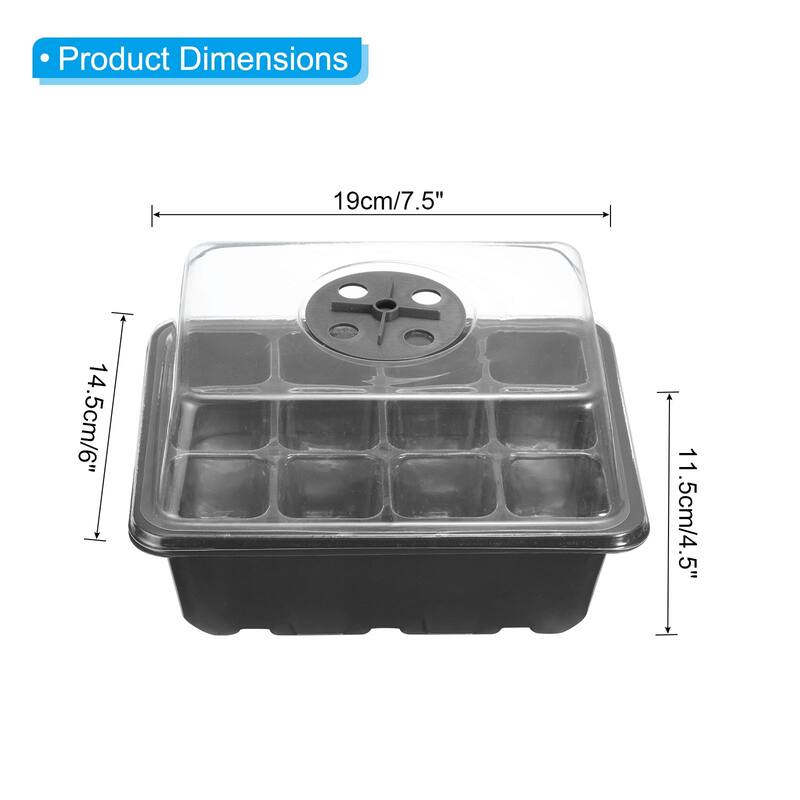5 Pack 12 Cell Seeding Starting Tray Kit for Greenhouse Planting - Black