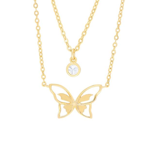 Victoria Townsend 14kt Gold over Sterling Silver White Sapphire Duo Butterfly Necklace