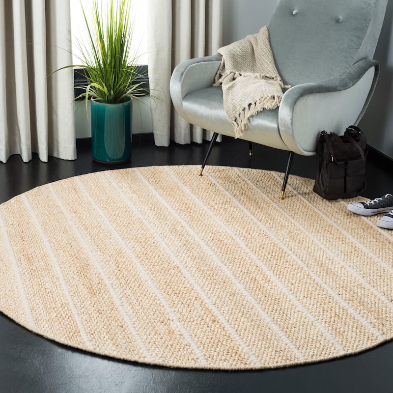 SAFAVIEH Handmade Natural Fiber Kamila Jute Tassel Rug - 6' Round - Ivory/Ivory