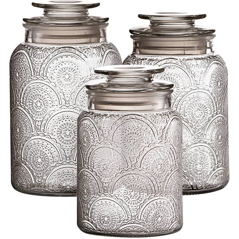Glass Medallion Textured Canisters (Set of 3)
