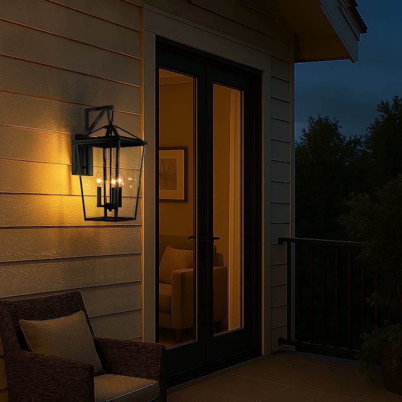 Modern Matte Black Outdoor Wall Lantern with Clear Tempered Glass Open Bottom Design Exterior Light Fixture for Entryway