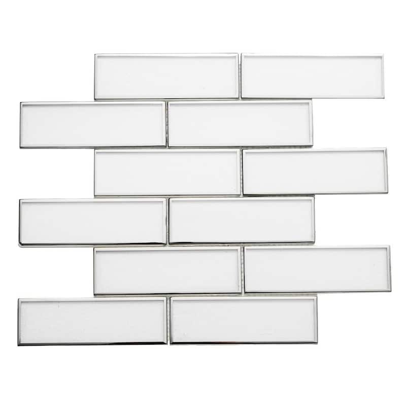 Athena 2x6 Glossy Glass Subway Mosaic Tile - Wall, Backsplash - 2 x 6 Sample - Silver