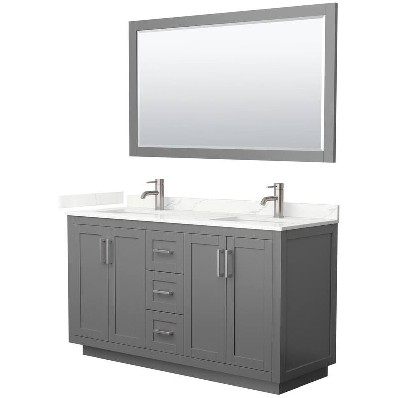 Wyndham Collection WCF292960D-QTZ-UNSM58 Miranda 60" Free Standing - Dark Gray / Giotto Quartz Top / Brushed Nickel