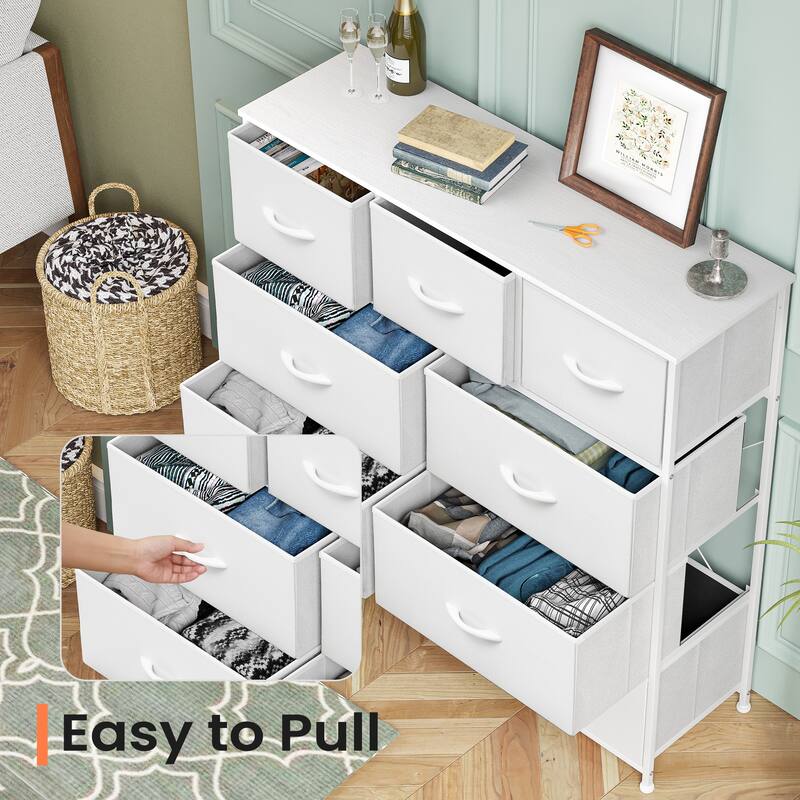 Pellebant Fabric Wide Dresser Storage Tower with 9 Drawers
