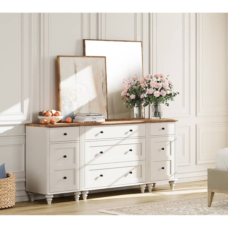 3-in-1 Dresser for Bedroom with 5 Drawers, Mid Century Storage Cabinet - Off White