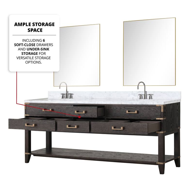 Lexora Norwalk Bath Vanity, Carrara Marble Top, Faucet Set, and Mirror