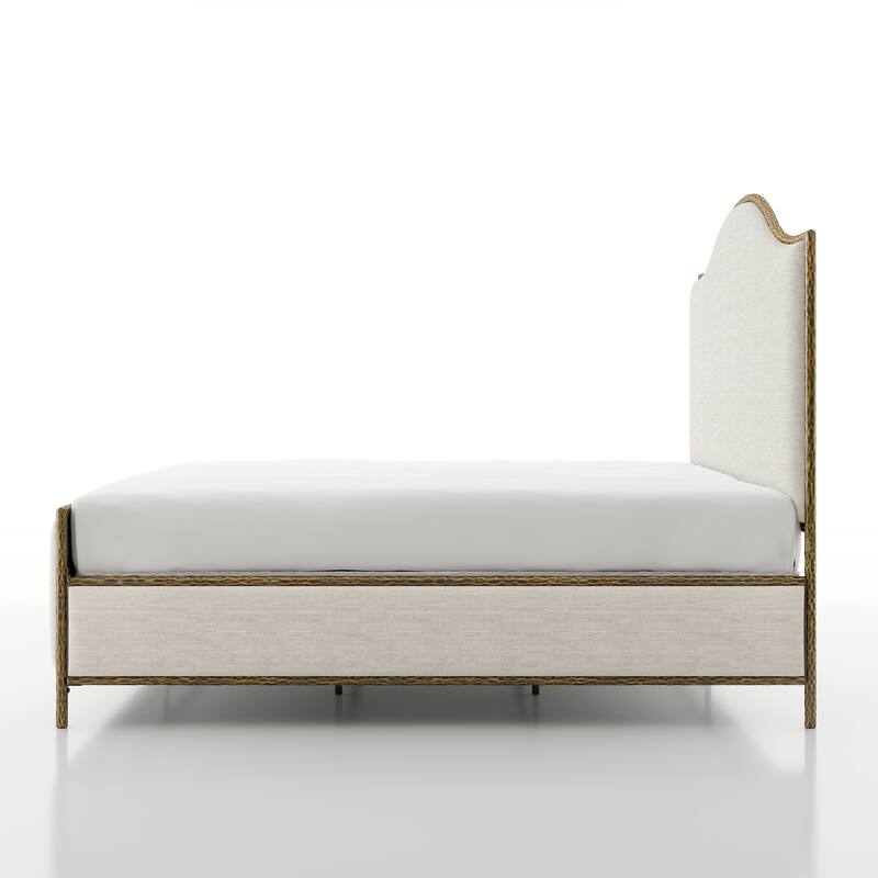 247 Shop At Home Lalia Modern Beige Upholstered Hammered Metal Camelback Bed