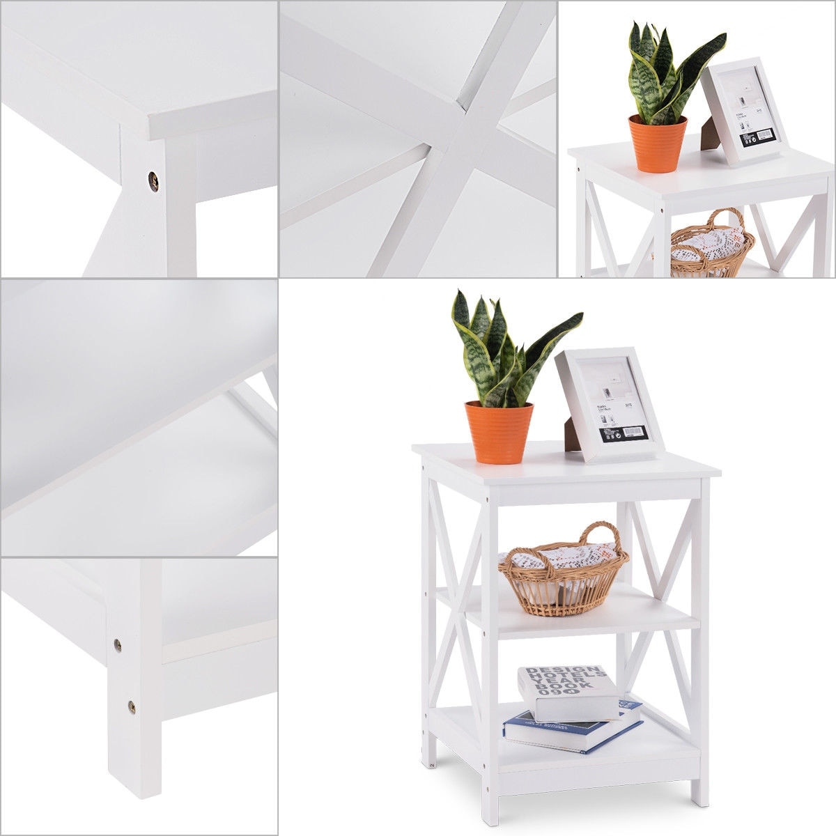 Costway 3 Tier Nightstand End Table Storage Display Shelf Living
