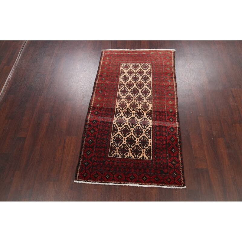 Geometric Balouch Persian Wool Area Rug Hand-knotted Office Carpet - 3'7" x 6'4"