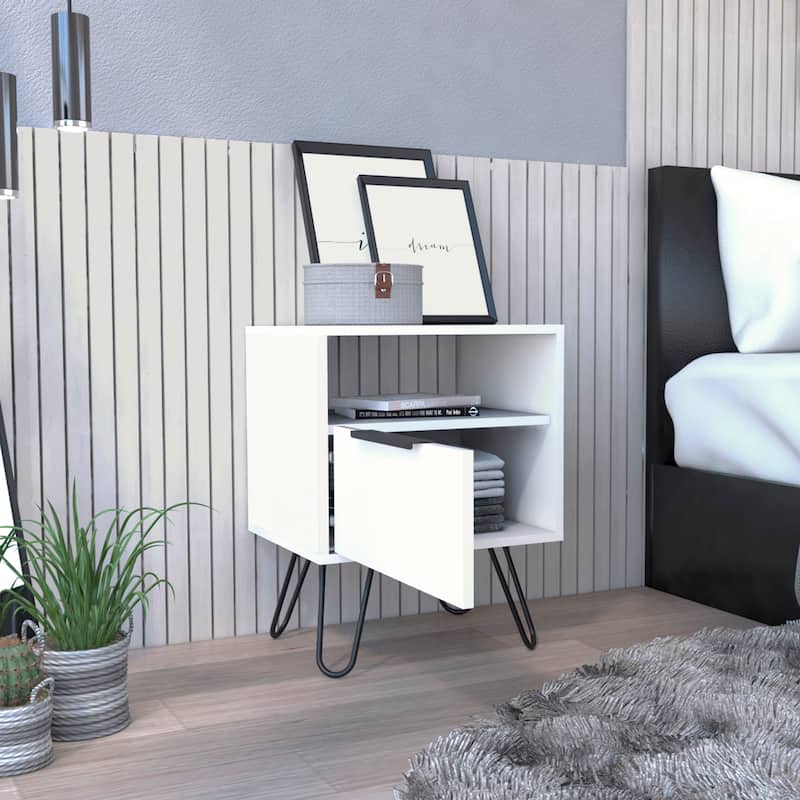 Augusta Nightstand, Single Door Cabinet, Hairpin Legs