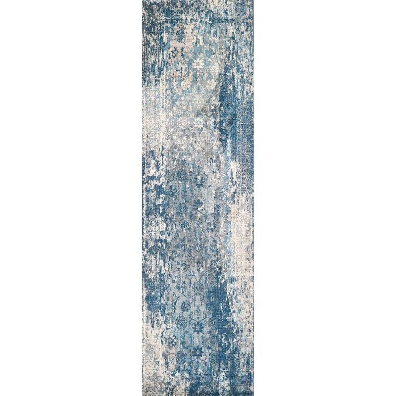 Alora Decor Euphoria Beige Floral Wool Rug - 2'6" x 8' - Blue